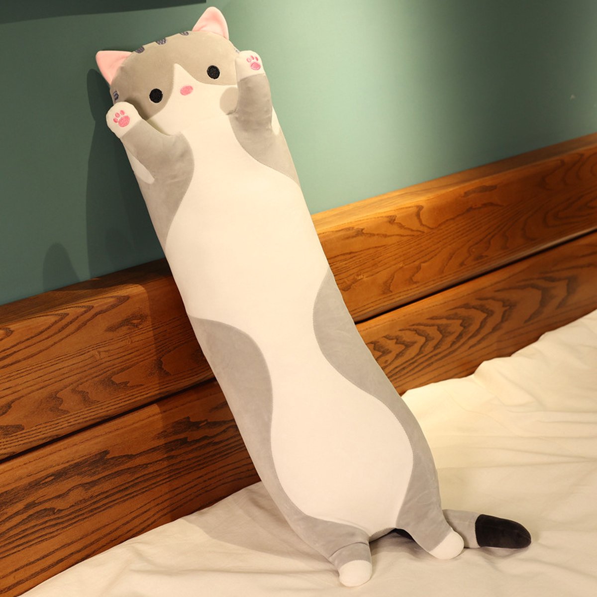 Kat Mood Knuffel 50 cm Grijs – Zacht TikTok Kussen