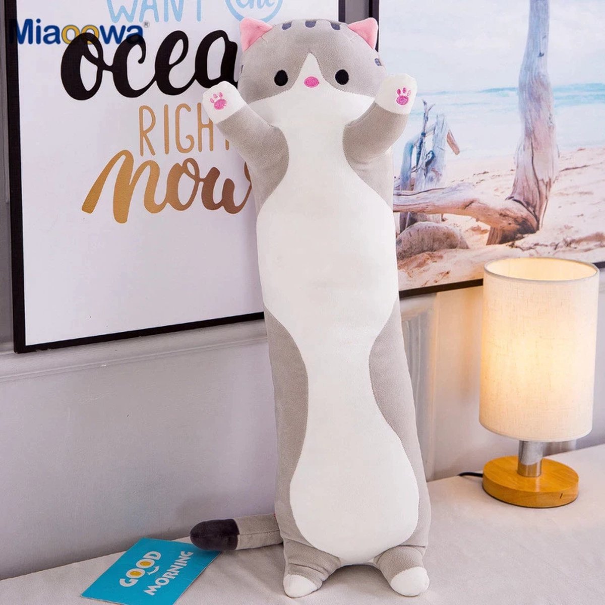 Kat Mood Knuffel 50 cm Grijs – Zacht TikTok Kussen