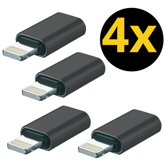 Lightning naar USB-C Adapter 4-Pack – Aluminium Zwart