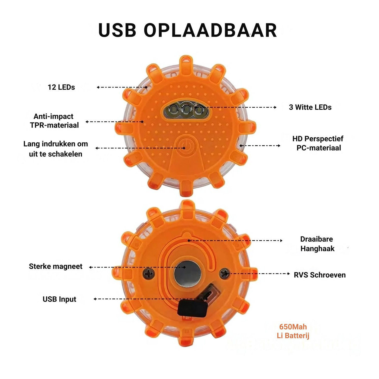 Magnetische Noodverlichting Set 3x USB-C Oplaadbaar