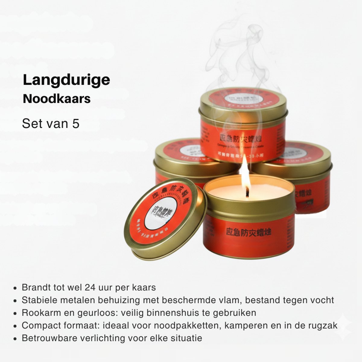 Noodkaarsen 24 Uur – Winddicht & Outdoor Set 5 Stuks