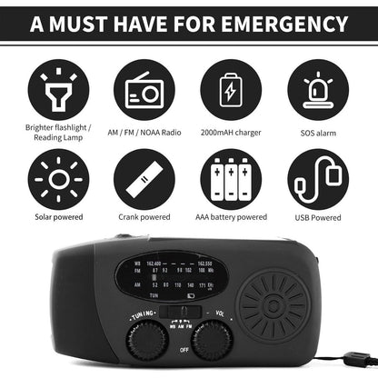 Noodradio Solar met Powerbank & SOS Zaklamp 2000mAh