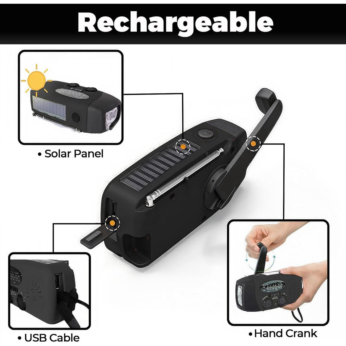 Noodradio Solar met Powerbank & SOS Zaklamp 2000mAh