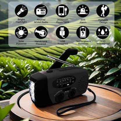 Noodradio Solar met Powerbank & SOS Zaklamp 2000mAh