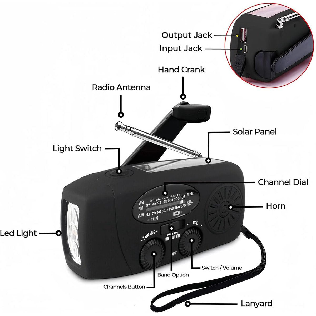 Noodradio Solar met Powerbank & SOS Zaklamp 2000mAh