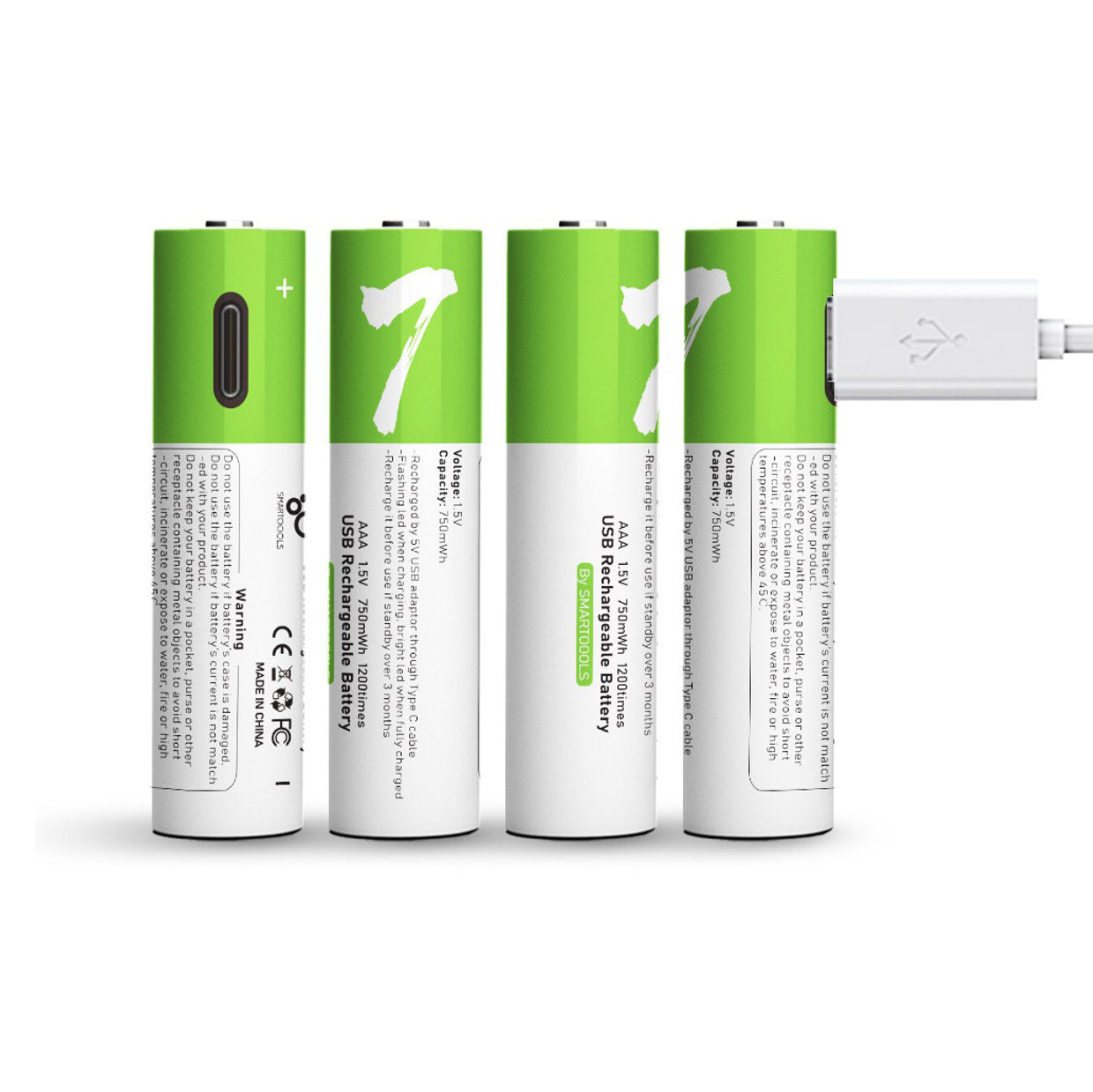 Oplaadbare AAA Li-ion Batterijen 1.5V USB-C – 4 Stuks