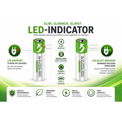 Oplaadbare AA Li-ion Batterijen 1.5V USB-C – 4 Stuks