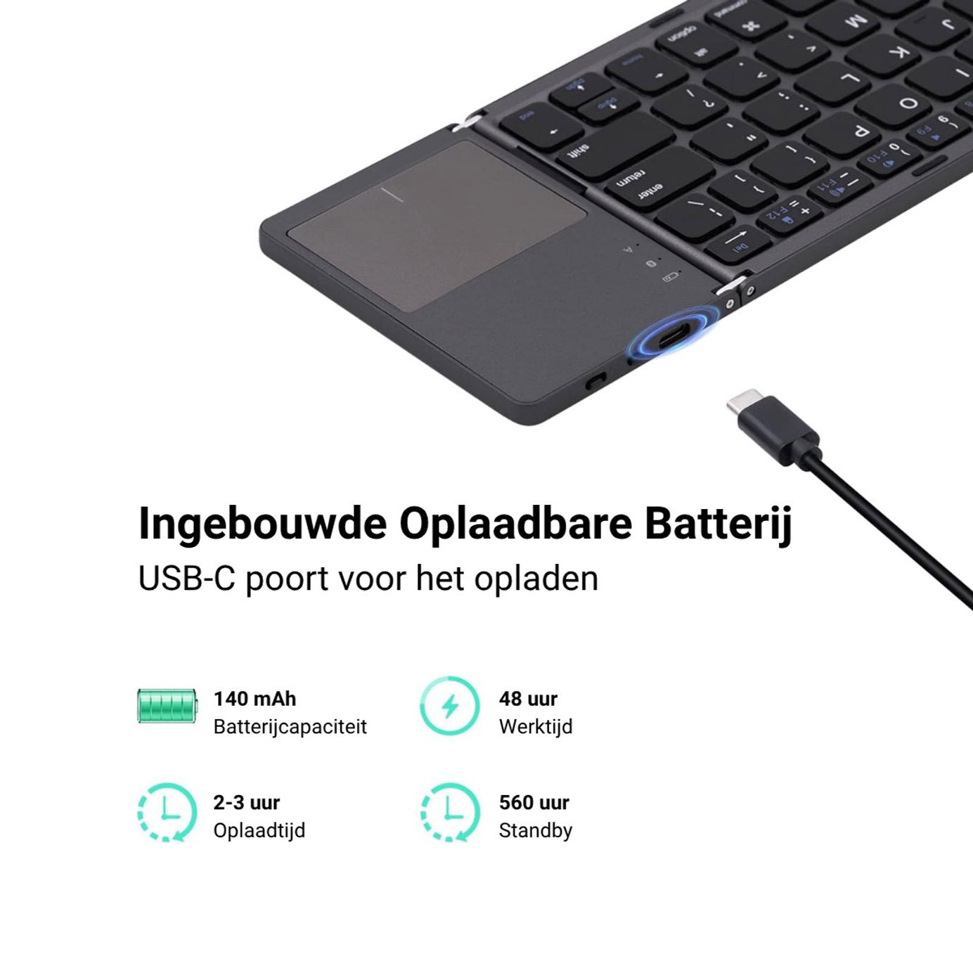 Opvouwbaar Bluetooth Toetsenbord met Touchpad Zwart