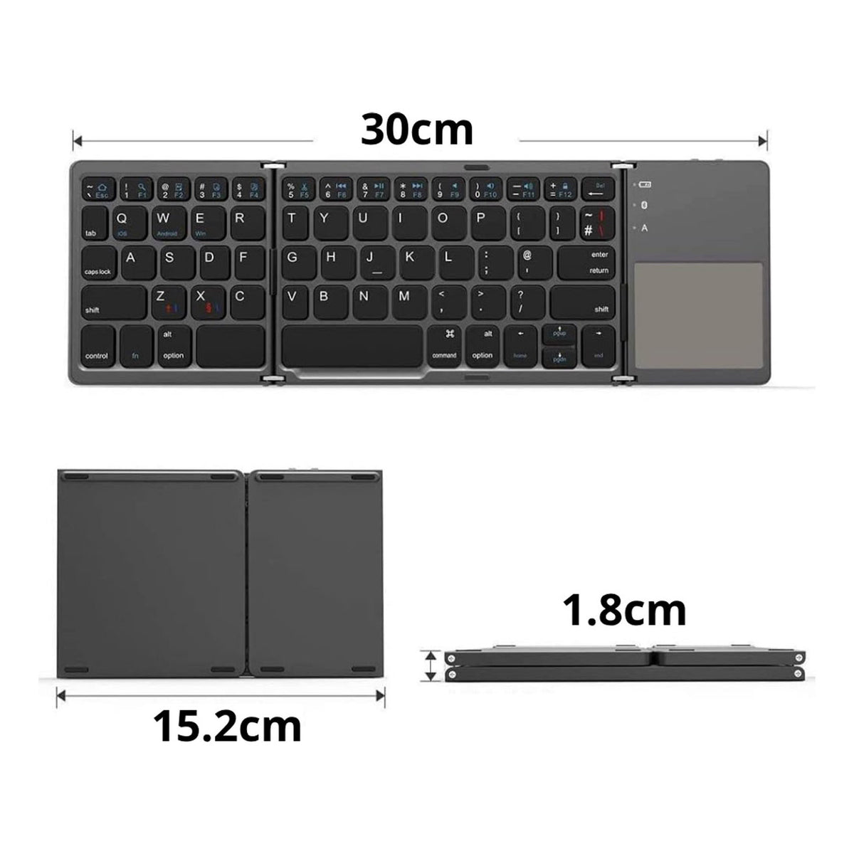 Opvouwbaar Bluetooth Toetsenbord met Touchpad Zwart
