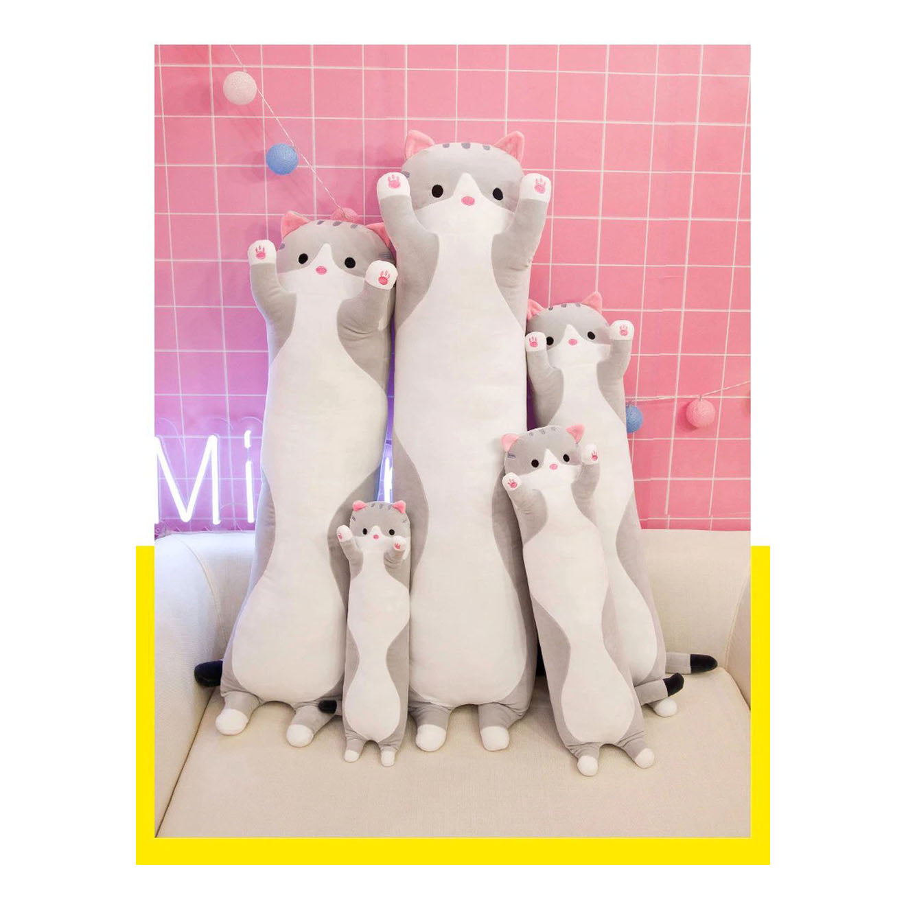 Staza Kat Knuffel 50 cm – Kawaii Poes Kussen Grijs