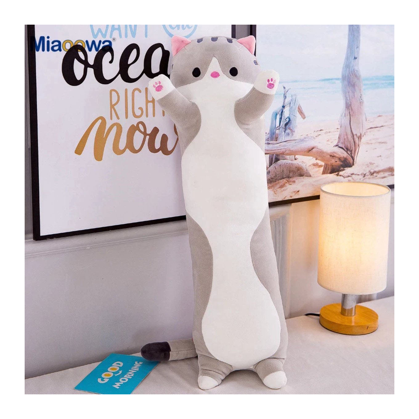 Staza Kat Knuffel 50 cm – Kawaii Poes Kussen Grijs