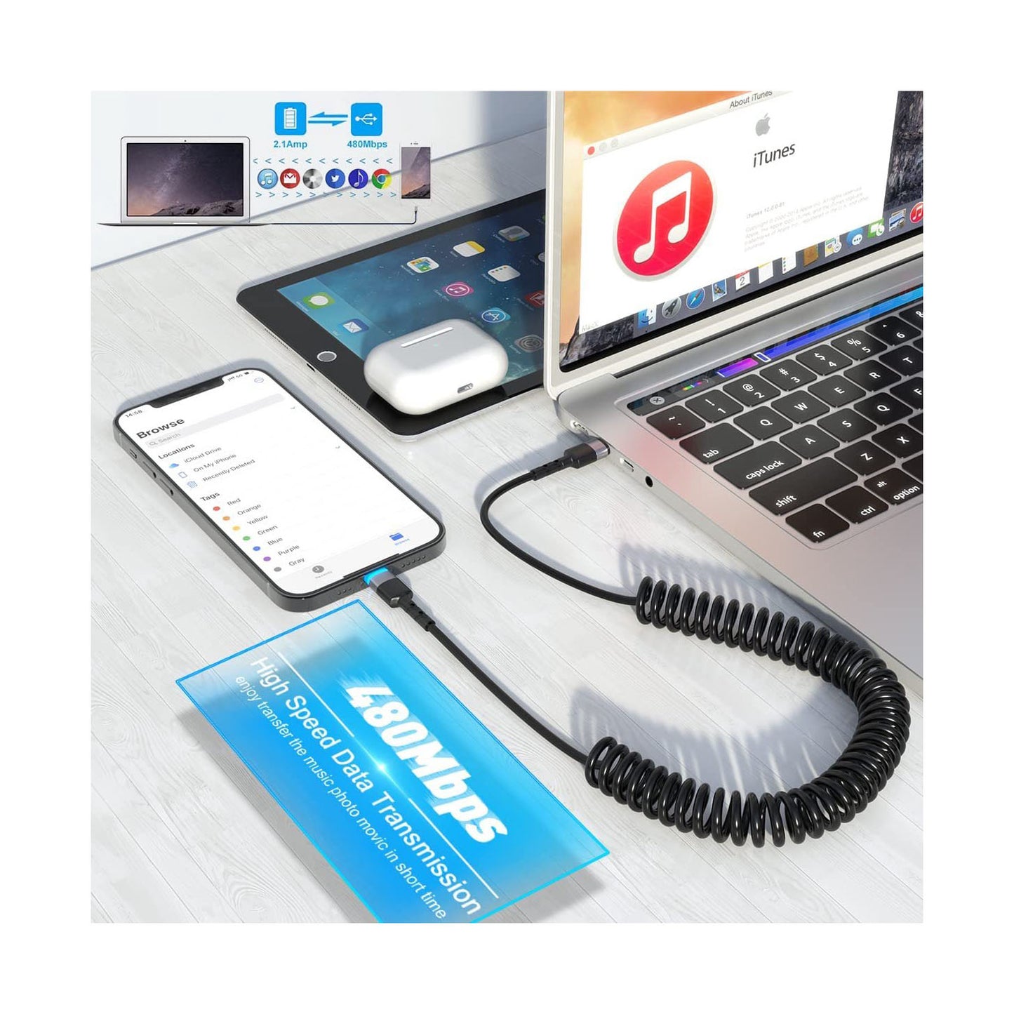 Staza Uitrekbare USB-C naar Lightning Kabel 1.8M