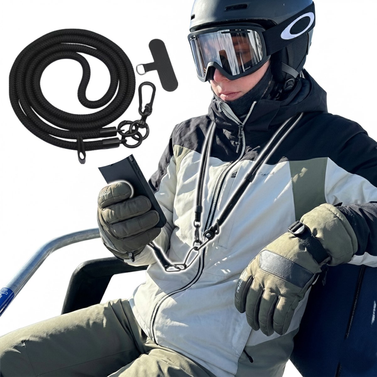 Telefoonkoord Wintersport Anti-Diefstal 150 cm Zwart
