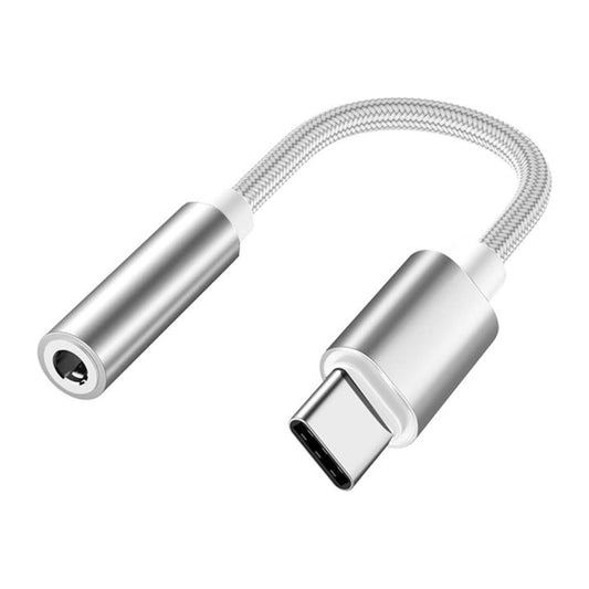 USB-C naar AUX Adapter 3.5mm DAC – Wit Gevlochten