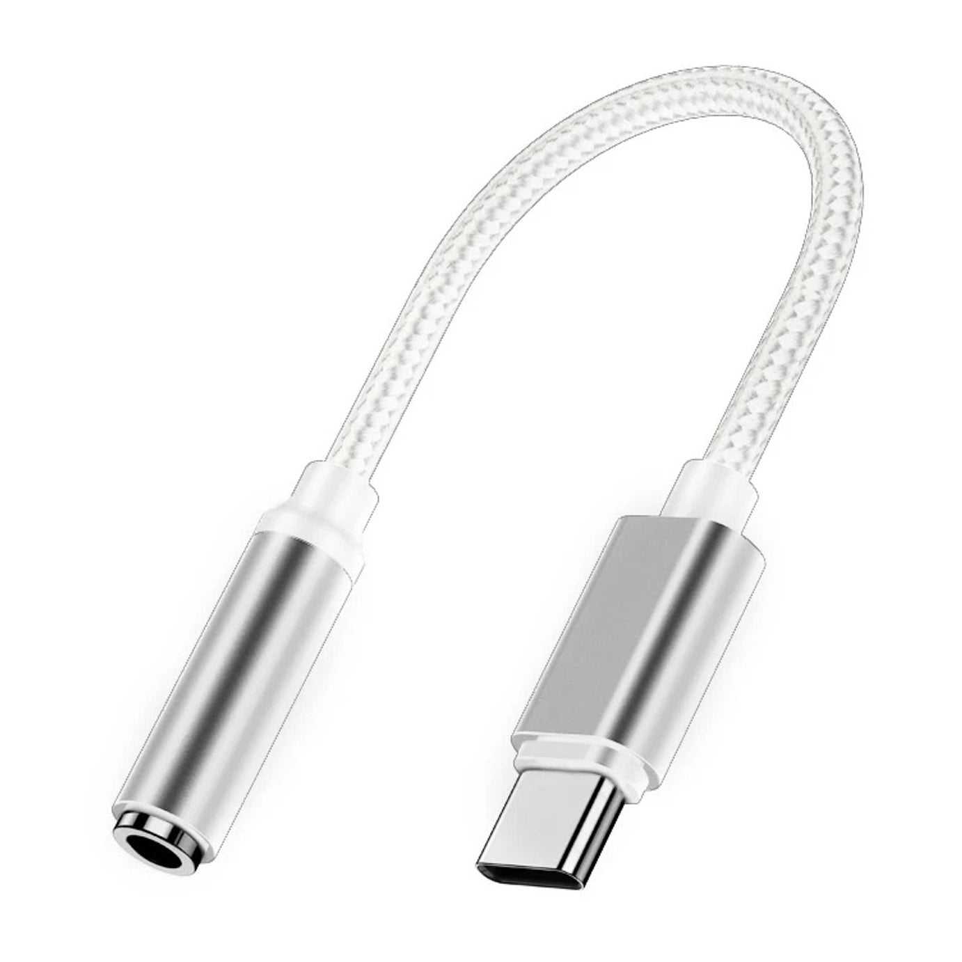 USB-C naar AUX Adapter 3.5mm DAC – Wit Gevlochten