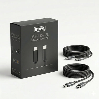 USB-C naar USB-C Kabel 60W 2M Wit – 2 Stuks