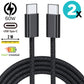 USB-C naar USB-C Kabel 60W 2M – 2 Stuks Nylon Zwart