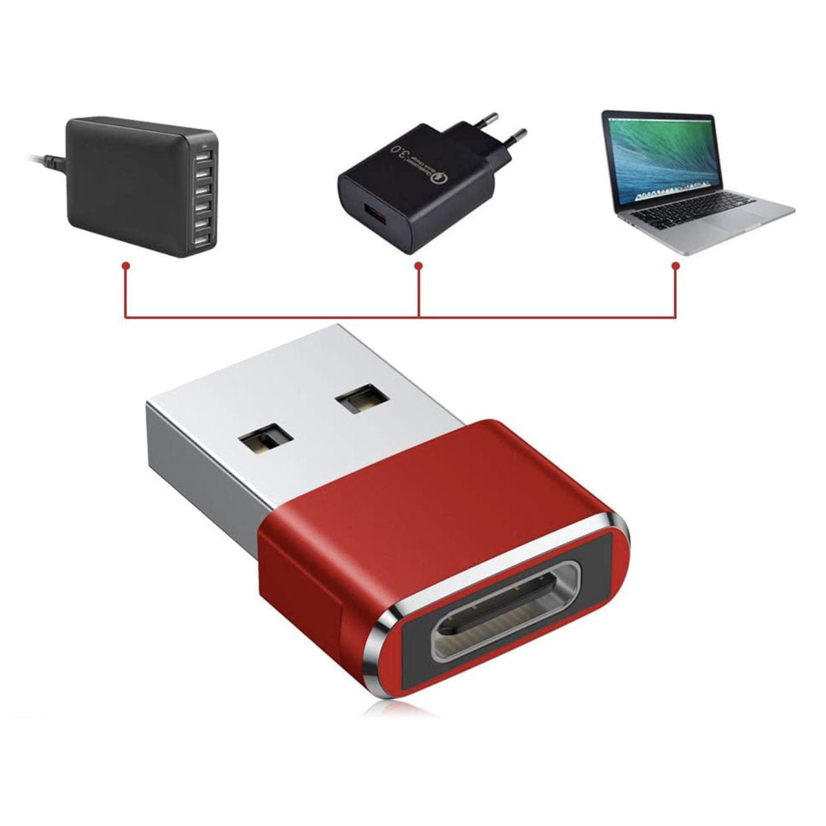 USB-C to USB Adapter 2-Pack – USB 3.1 Converter Red