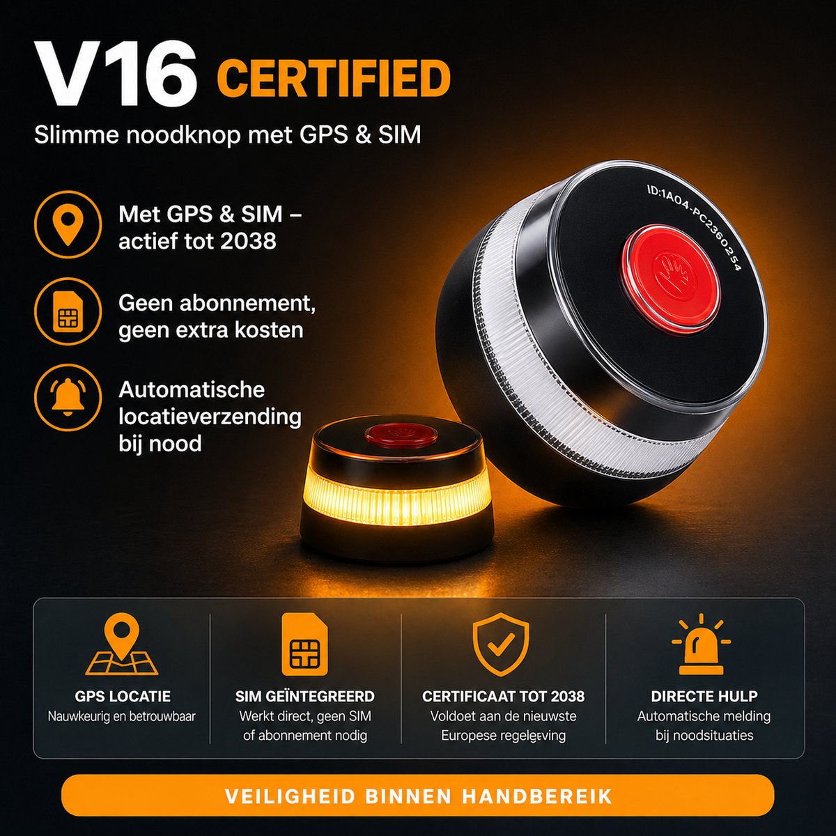 V16 Alarmlicht Spanje met GPS & SIM – DGT 3.0