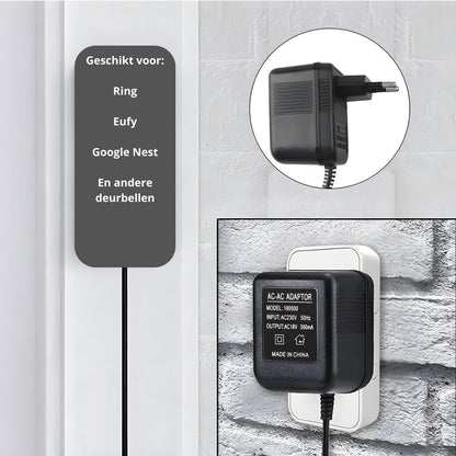 Videodeurbel Adapter 18V – 10M voor Ring, Eufy & Nest