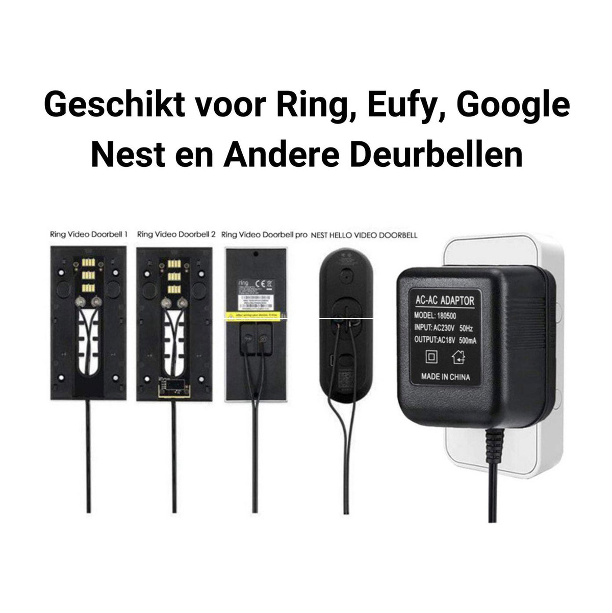 Videodeurbel Adapter 18V – 10M voor Ring, Eufy & Nest