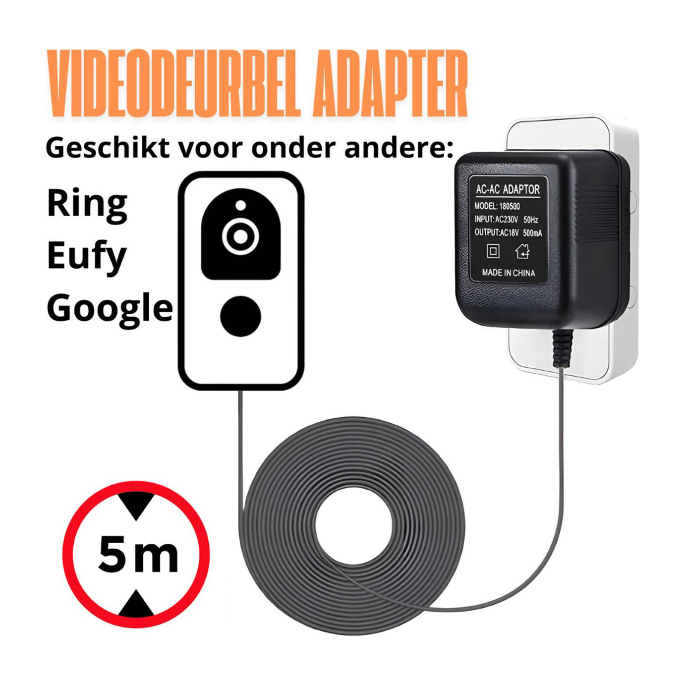 Videodeurbel Adapter 18V – Voor Ring, Eufy & Nest