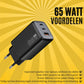 65W GaN Snellader 3-Poorts USB-C & USB-A Zwart