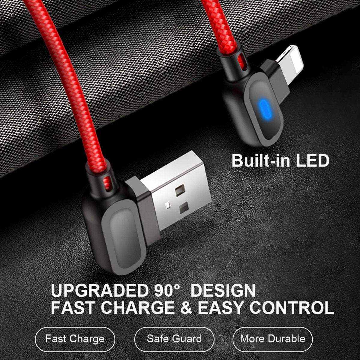 Staza® Onbreekbare Lightning Kabel 2m Haaks Nylon LED