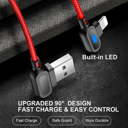 Staza® Onbreekbare Lightning Kabel 2m Haaks Nylon LED